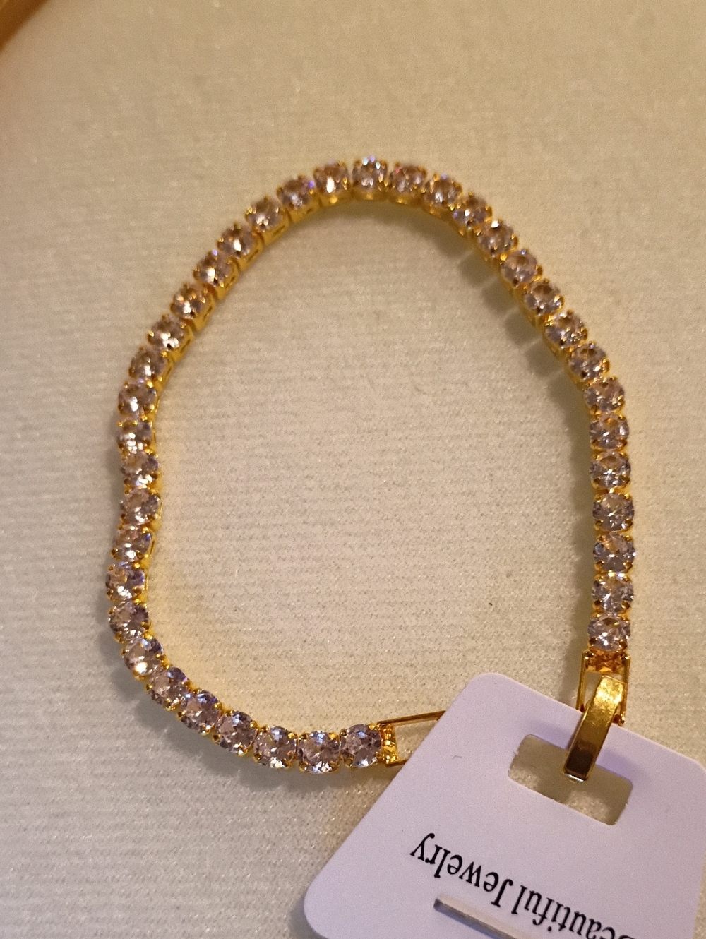 New Stainless Steel Gold Tennis Bracelet with Clear Crystals